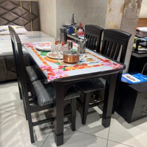 Jet Black 4-Seater Modern Dining Set