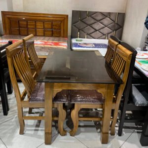 Bruno Glass-Top 4-Seater Dining Set with Brown Cushions