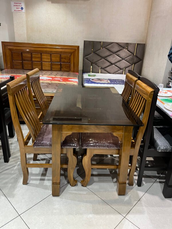 Bruno Glass-Top 4-Seater Dining Set with Brown Cushions