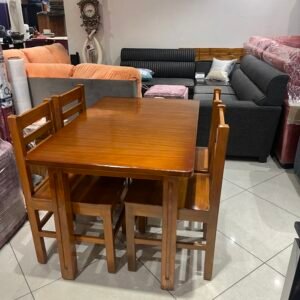 Aurora Light Brown Glossy 4-Seater Dining set